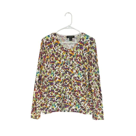 august silk Sweaters - VTG August Silk Blurred Floral Knit Cardigan Sz X-Large Long Sleeve Button Front